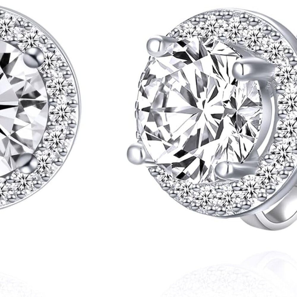 8mm Cubic Zirconia Clip On Earrings Non Pierced Silver-Plated Women